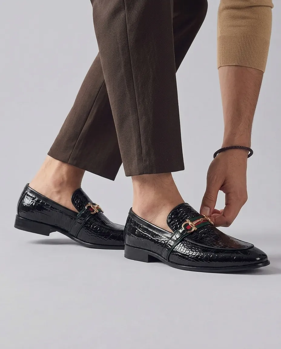 Classic Bit Crocodile-Embossed Loafers | Pelle Sole